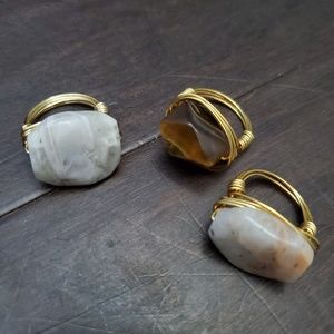 Bundle of 3 NEW Wire Wrapped Gemstone Rings Size 7